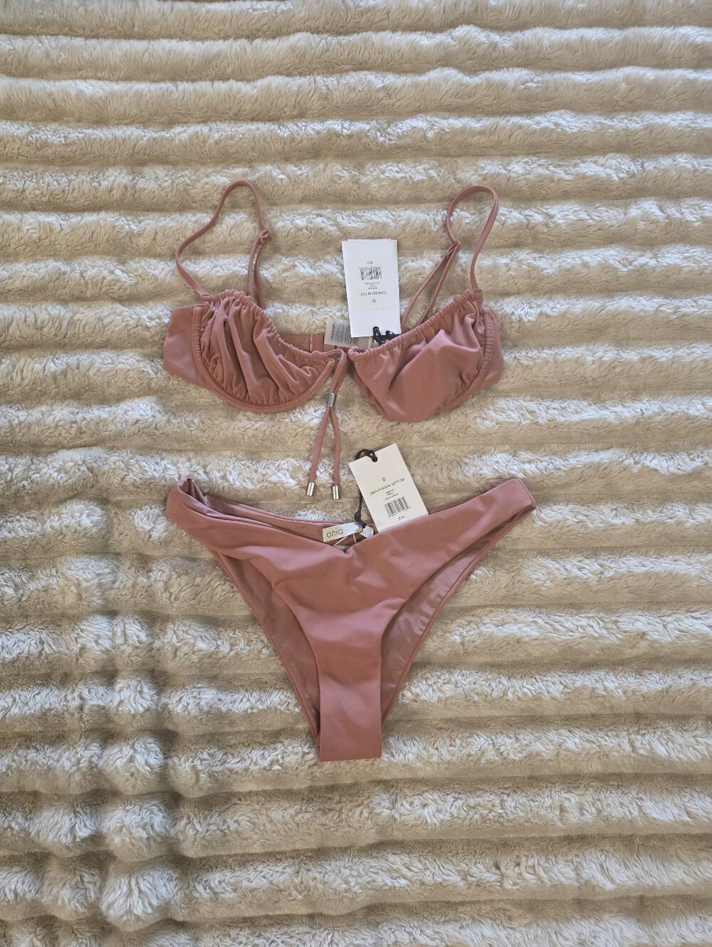 NWT Onia Mauve Pink Ruched Underwire Bikini Set